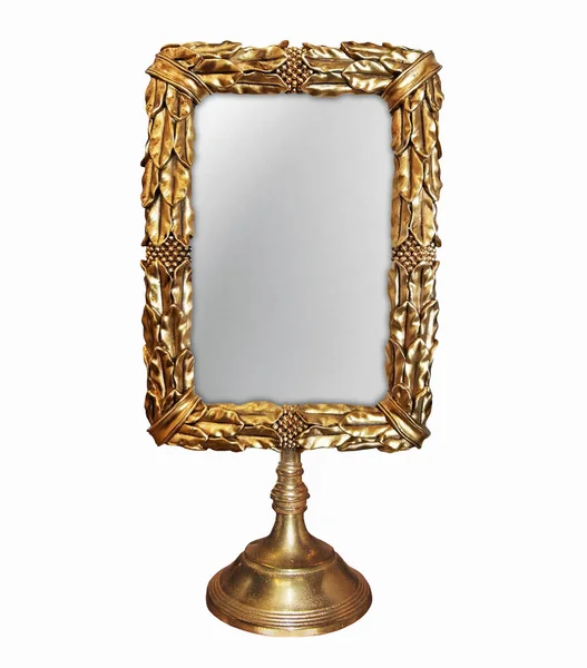 Masa Aynası Için Altın Bir Çerçeve Var Beyaz Arka Plan — Stok fotoğraf