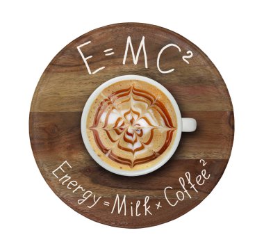 Bir fincan kahve ahşap yuvarlak bir tahtanın üzerinde. Beyaz arka plan. İzole edilmiş.