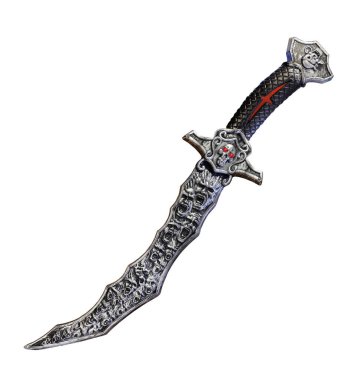 Eğri bir kılıç var. Beyaz arka plan. İzole edilmiş.