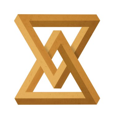 İki birleşik imkansız üçgen var. Beyaz arka plan. İzole edilmiş.