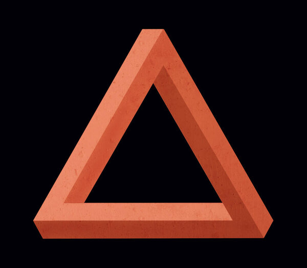 There is an impossible triangle. Black background. Isolated.