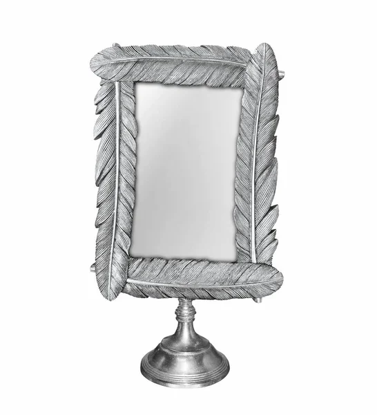 Gümüş Kare Tüy Aynası Var Beyaz Arka Plan Zole Edilmiş — Stok fotoğraf