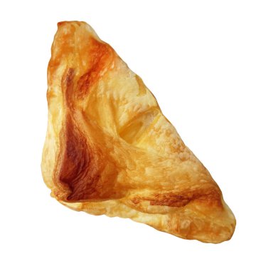 Üçgen puf böreği var. Beyaz arka plan. İzole edilmiş.