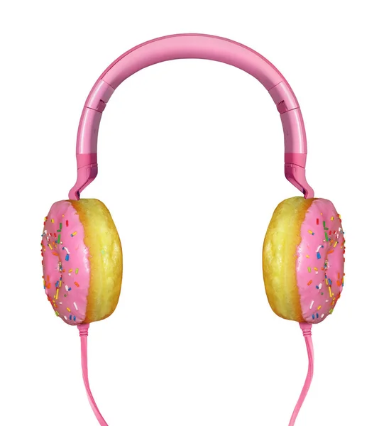 Casque Beignet Rose Fond Blanc Isolé — Photo