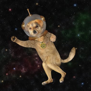 Uzay giysisi giyen bej renkli bir astronot uzayda..