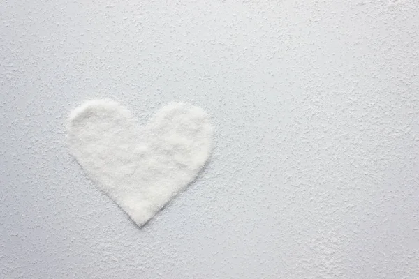 Kryształy Cukru Białego Kształcie Serca Przestrzeń Kopiowania — Zdjęcie stockowe