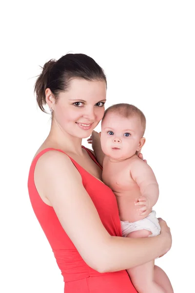 Šťastná matka drží své dítě, izolovaných na bílém — Stock fotografie