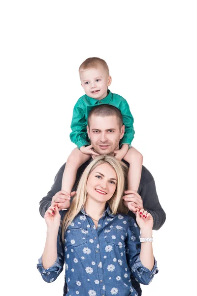 Familia feliz con el niño sonriendo en blanco, aislado —  Fotos de Stock