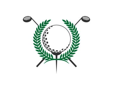 Yeşil yuvarlak buğday, top ve golf sopası.