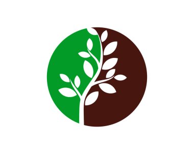 İçinde ağaç yaprağı olan yeşil ve kahverengi daire şeklinde.