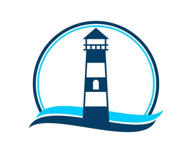 Deniz feneri ve dalga çizgileriyle daire şeklinde