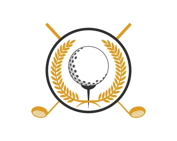 Guld Cirkulärt Vete Med Boll Och Golfklubba — Stock vektor