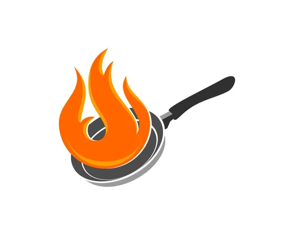 Sartén Caliente Con Fuego Naranja — Vector de stock