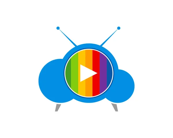 Blauwe Wolk Met Televisie Media Play Knop Binnen — Stockvector