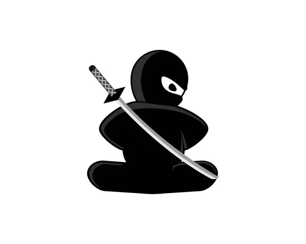 Ninja Kijk Terug Met Zwaard — Stockvector