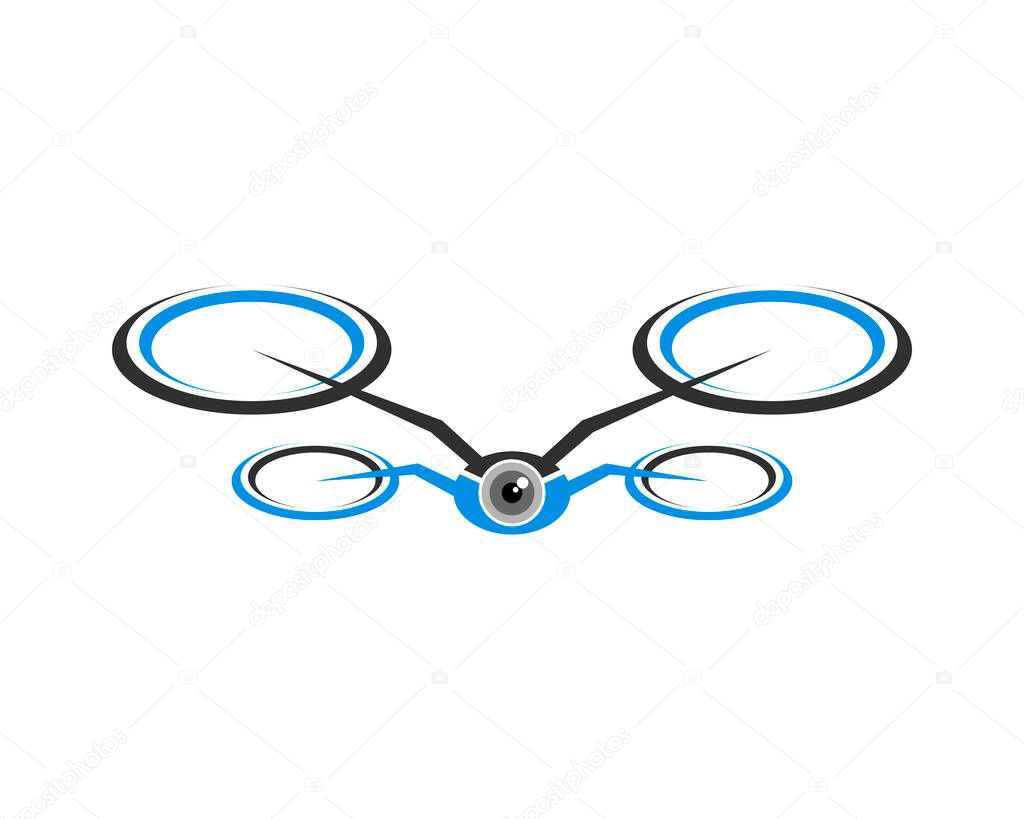 Black and blue modern drone with camera inside