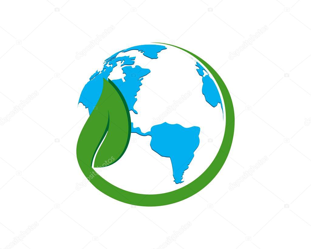 Globe earth with circle leaf swoosh
