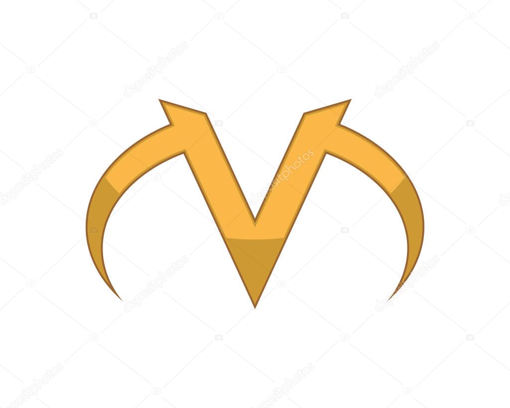 Gold V letter initial with swoosh