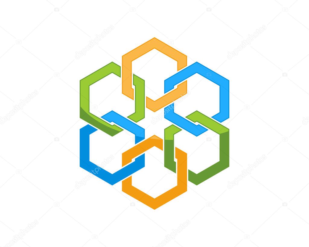 Abstract hexagonal shape connection