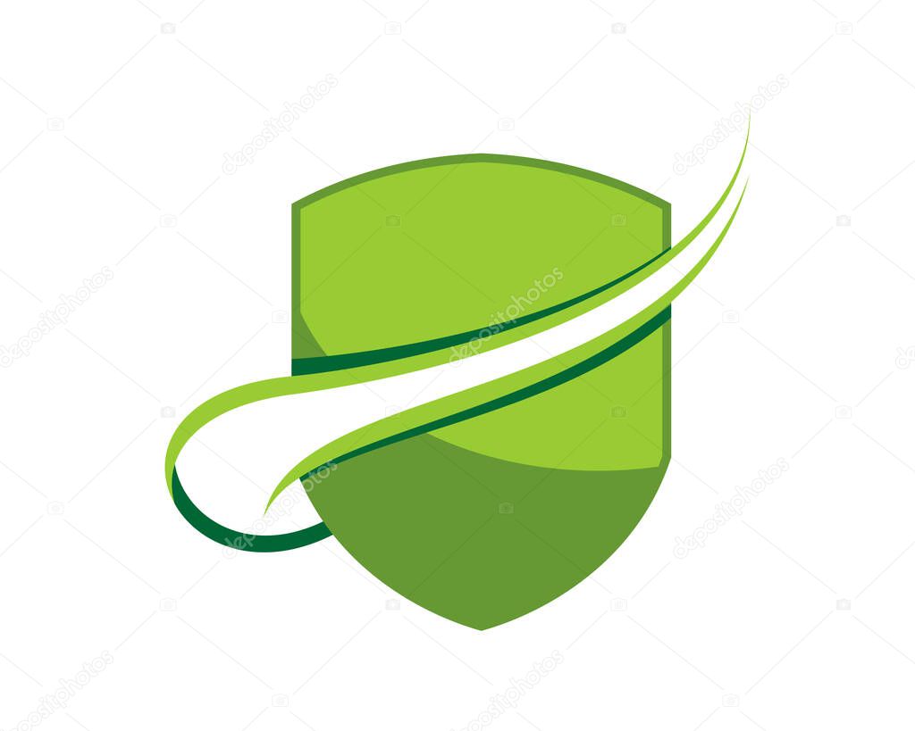 Green shield with swoosh