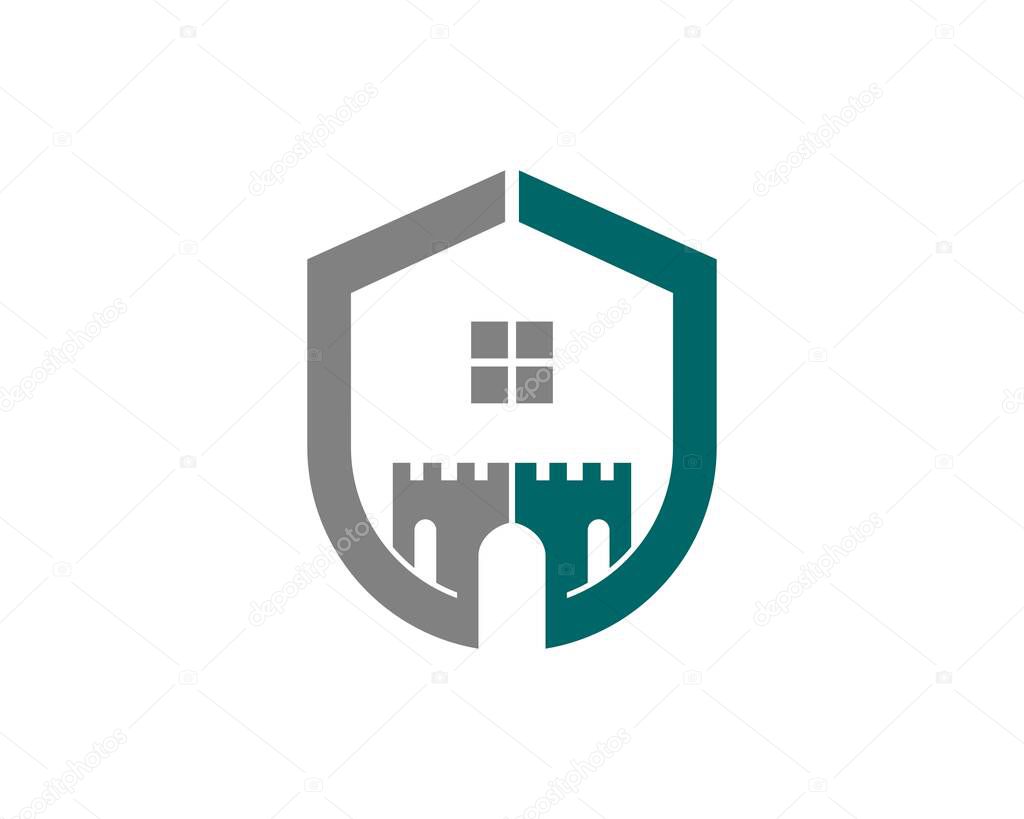 Shield protection with fortress and house inside