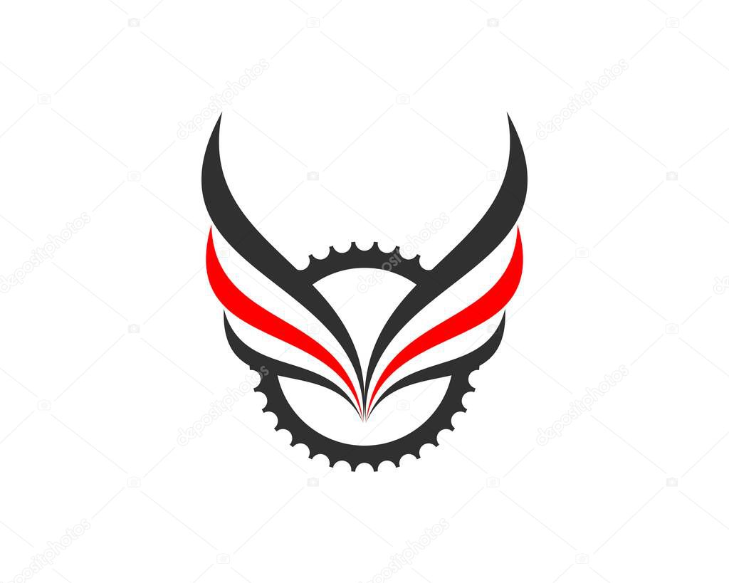 Grey and red bicycle gear and wings