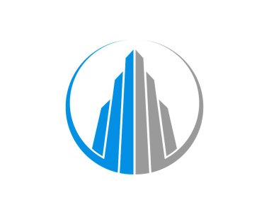 Mavi ve gümüş daire şeklinde içinde bina var.