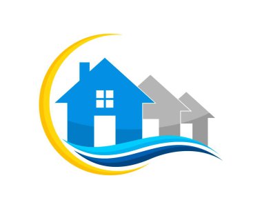 Three house with swoosh and wave clipart