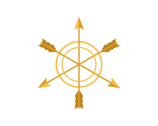Zlatá Křížová Šipka Kruhovým Tvarem Uvnitř — Stockový vektor