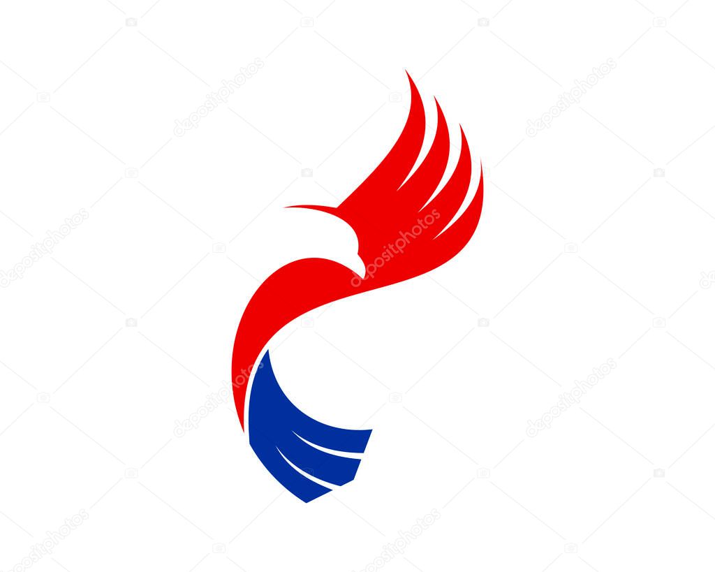 Red and blue abstract flying eagle