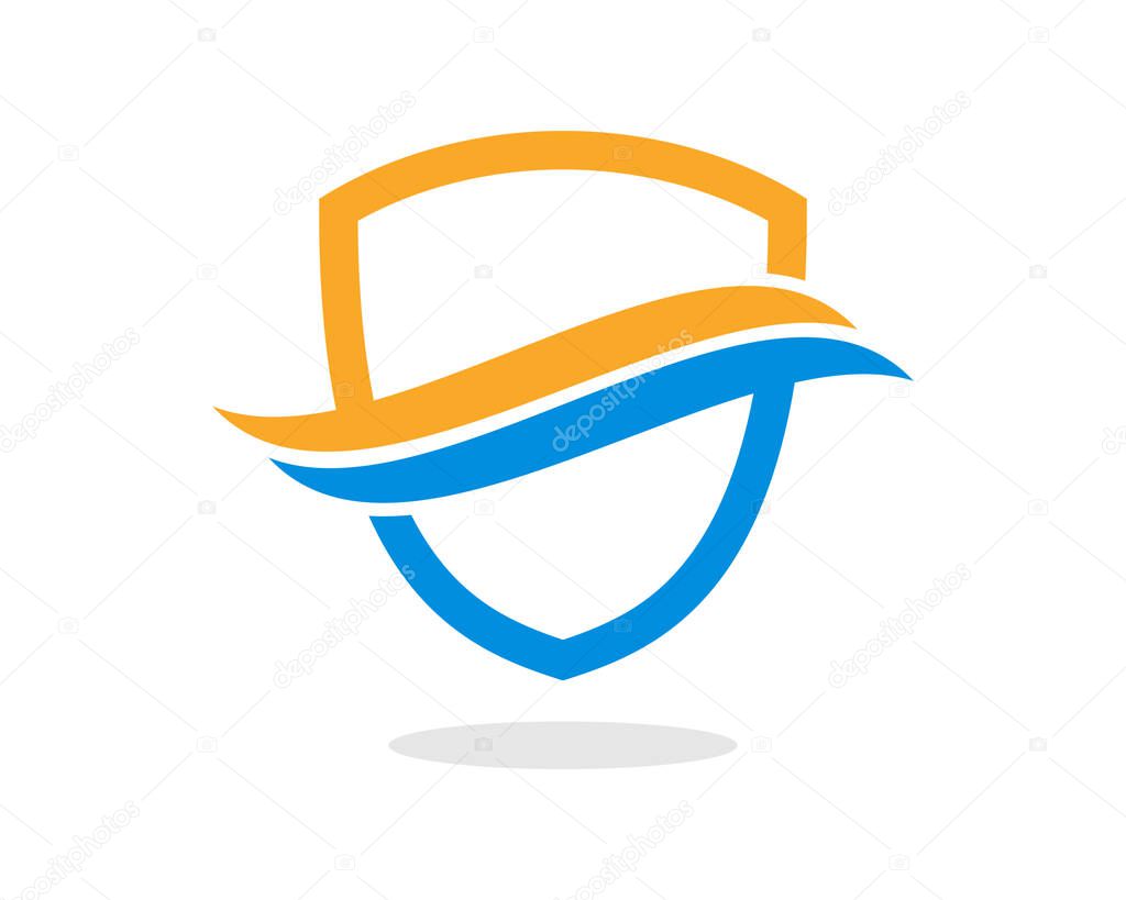 Yellow and blue shield with wave