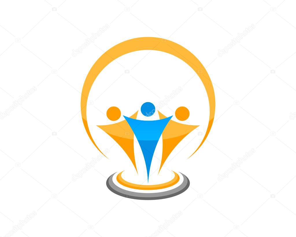 Abstract bulb with three happy people inside