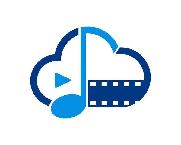Esquema Nube Con Nota Musical Carrete Película Botón Reproducción Multimedia — Vector de stock