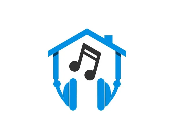 Maison Avec Casque Note Musique Intérieur — Image vectorielle