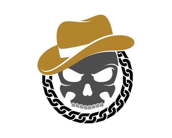 Cowboy Totenkopf Der Kreisrunden Kette — Stockvektor