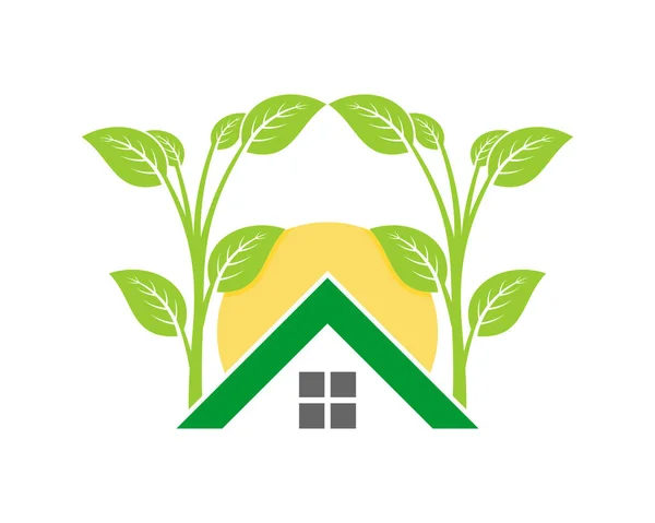 Groene Huis Met Aanplant Boom — Stockvector