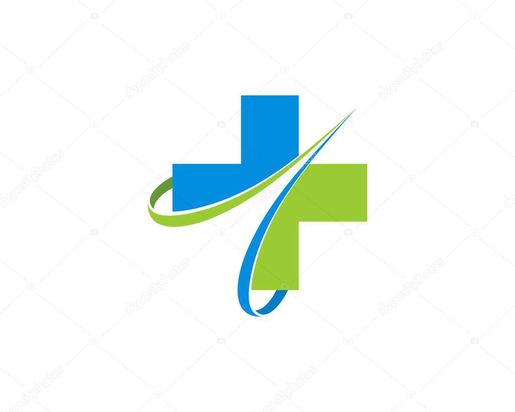 Abstract medical cross health with swoosh
