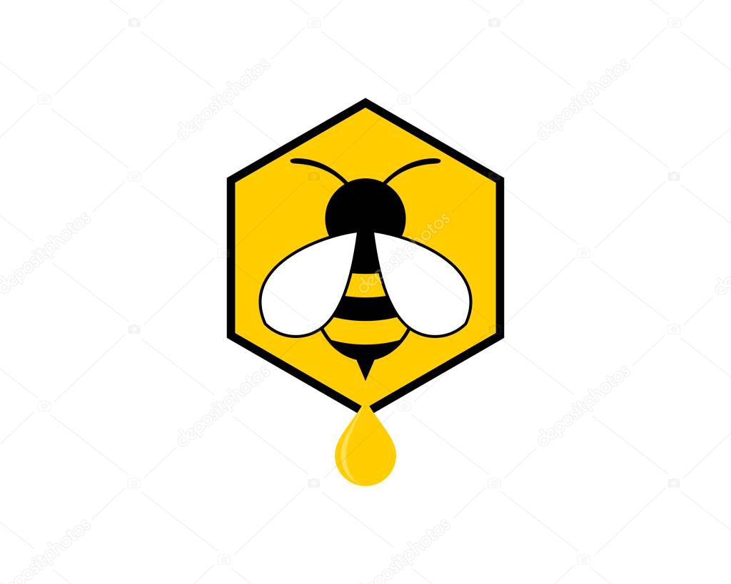 Hexagonal shape with bee and honey drop
