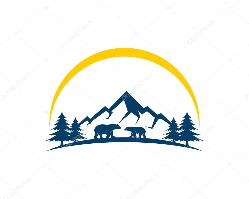 Mountain with two bear in the forest