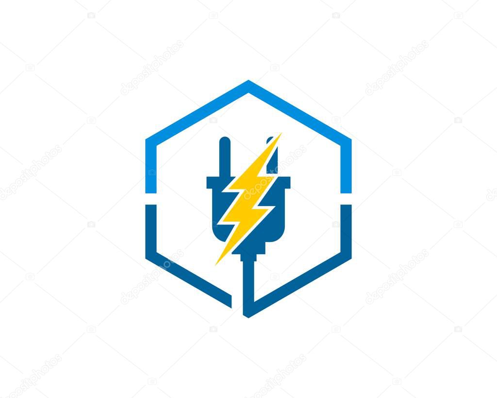 Hexagonal shape with plug and lightning inside