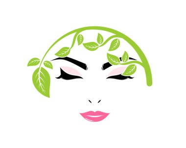 Güzel kadın doğa tedavi logosuyla karşı karşıya.