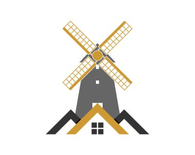 Yel değirmeni logosu olan bir ev.