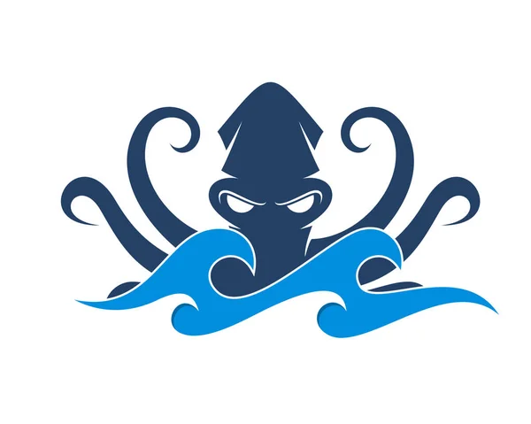 Восьминіг Логотипі Блакитних Хвиль — стоковий вектор