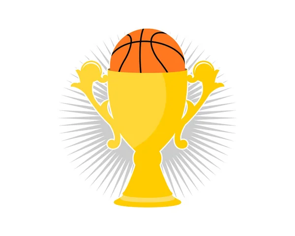 トロフィーとバスケットボールとバスケットの勝者 — ストックベクタ