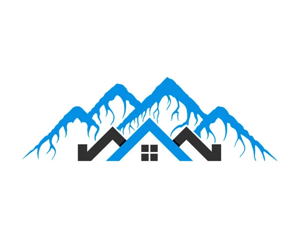 Casa Bienes Raíces Con Montaña Azul Detrás — Vector de stock