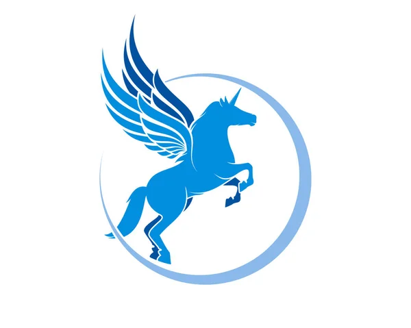 Unicornio Azul Volando Círculo — Vector de stock