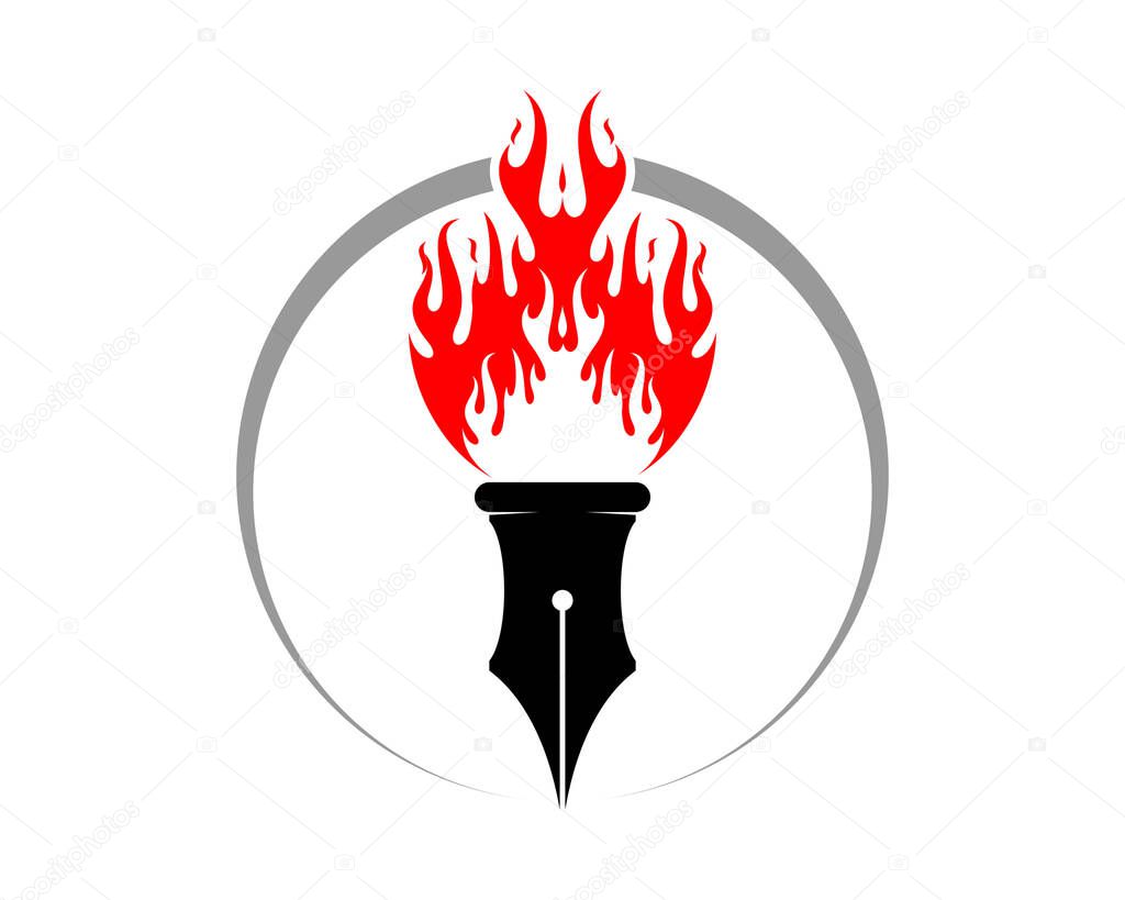 Pen torch fire flame logo