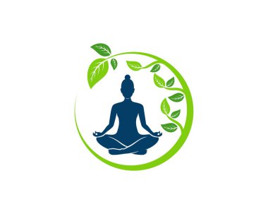 Circular swoosh with nature leaf and women yoga vector Circular swoosh with nature leaf and women yoga vector