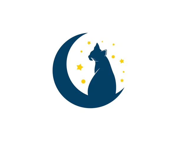 Half Moon Cat Silhouette Star — Stock Vector