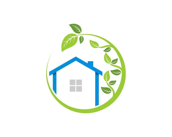 Kreisförmiges Naturblatt Mit Einfachem Haus Innen — Stockvektor